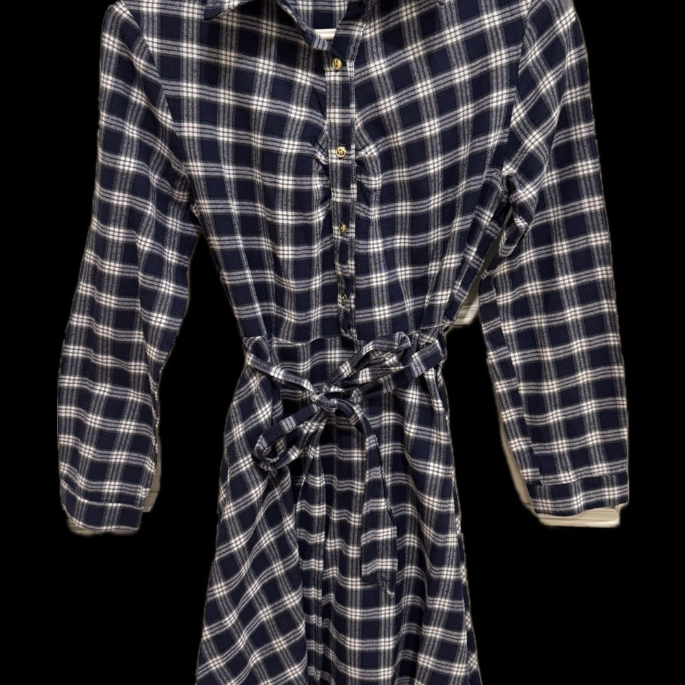 New Ann Lee Navy and White Plaid Shirt